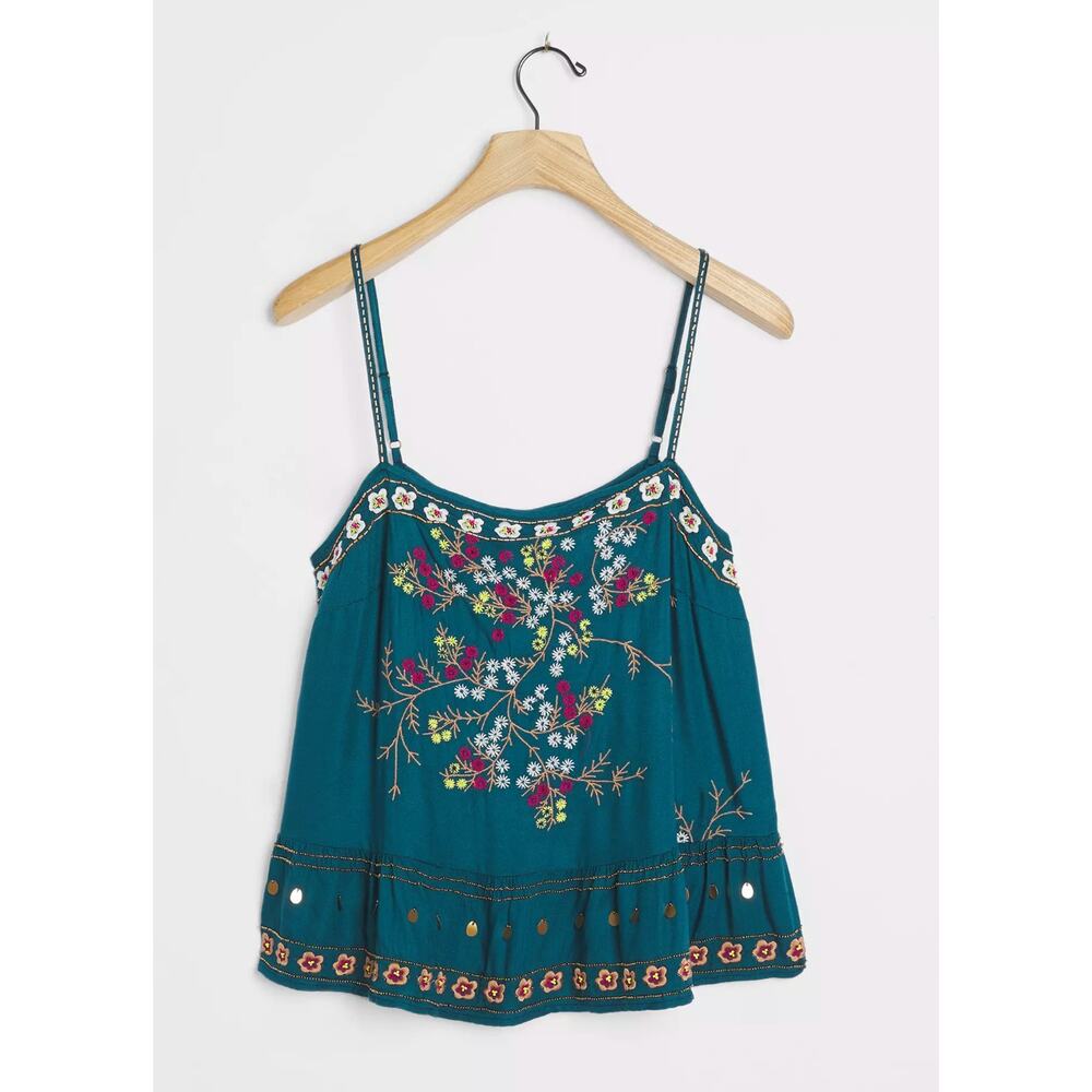 NWT Anthropologie Luzia Cropped Cami Embroidered Teal Floral Sz XL